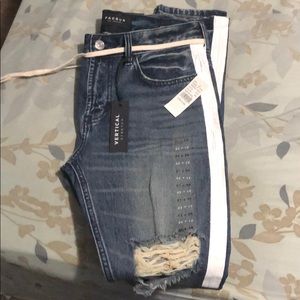 New blue jeans white stripe